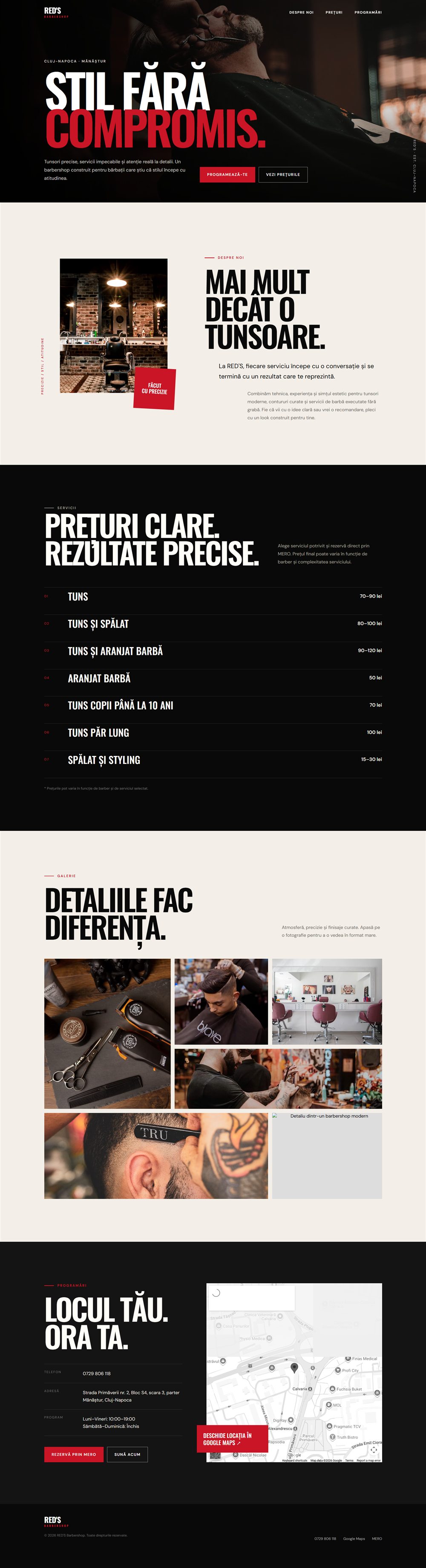 Full-page preview of the RED's barbershop website